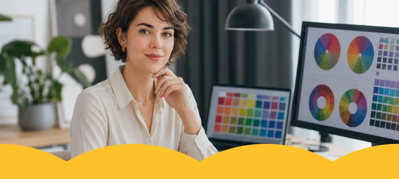 ​Profesional en Diseño Gráfico en oficina realiza una propuesta creativa para una marca.​ 